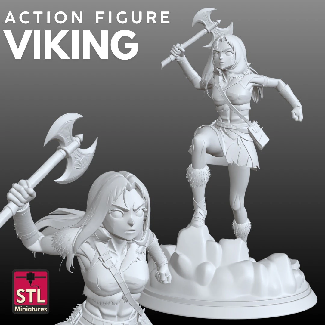 Viking Warrior Woman STL Fierce Battle Pose 3D Print Model .c4d .max .obj .3ds .fbx .stl .blend
