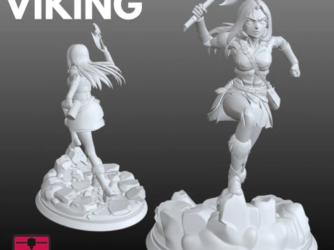 Viking Warrior Woman STL Fierce Battle Pose 3D Print Model