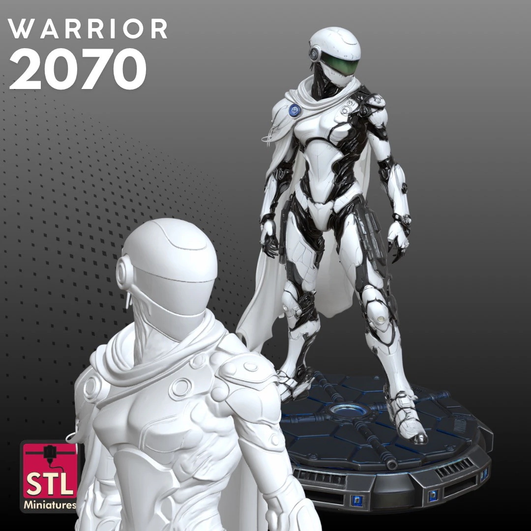 Futuristic Female Warrior STL Sci-Fi Guardian 3D Print Model .c4d .max .obj .3ds .fbx .stl .blend 