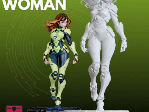 Cyborg Woman STL Futuristic Warrior 3D Print Model