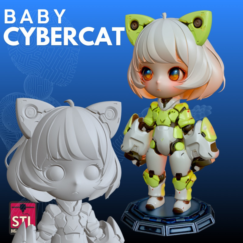 Baby Cybercat STL Futuristic 3D Принт Модель .c4d .max .obj .3ds .fbx .stl .blend