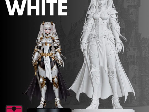 白色女骑士STL 幻想战士 3D 打印模型