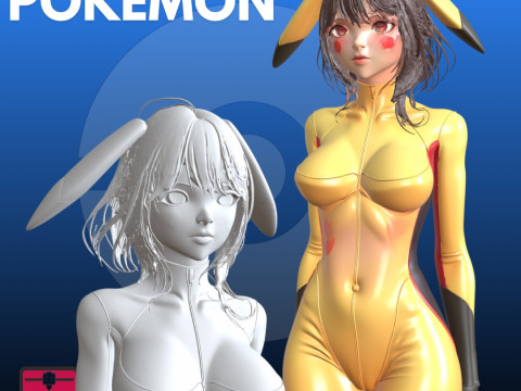 Pokemon Girl Bust STL Cosplay 3D Print Model