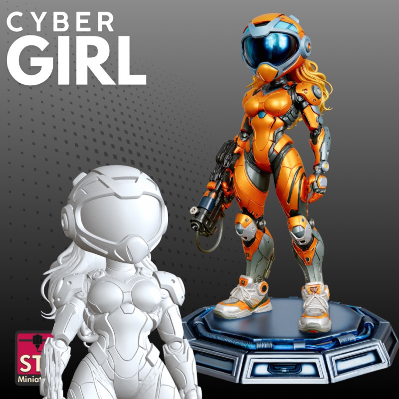 Guerriero futuristico Cyber Girl STL Modello di stampa 3D .c4d .max .obj .3ds .fbx .stl .blend