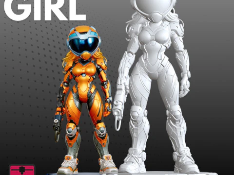 Cyber Girl STL Futuristic Warrior 3D Print Model