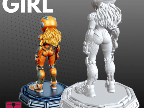 Cyber Girl STL Futuristic Warrior 3D Print Model
