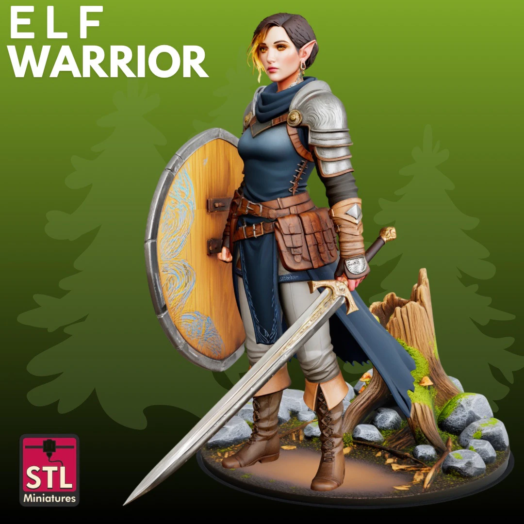 Elf Warrior STL Fantasy 3D Print Model .c4d .max .obj .3ds .fbx .stl .blend