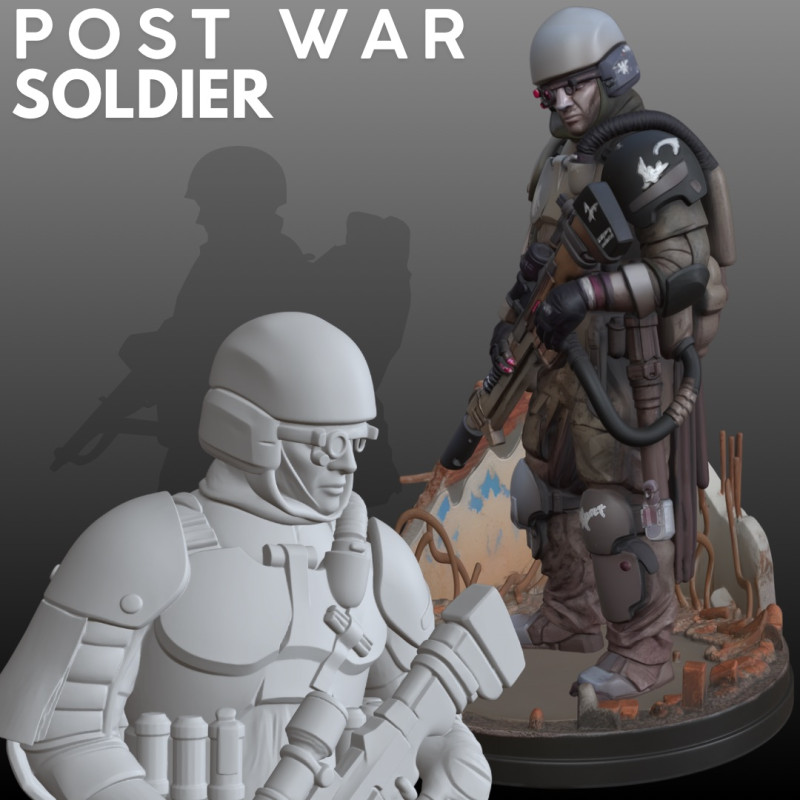 Post-Apocalyptic Soldier STL Futuristic 3D Print Model .c4d .max .obj .3ds .fbx .stl .blend 