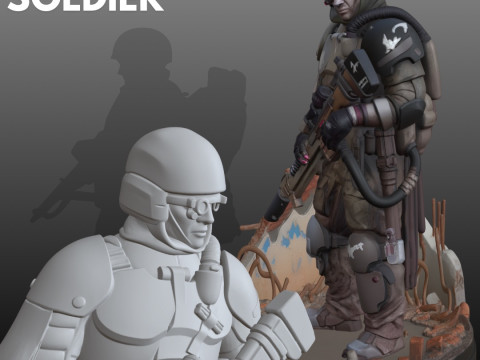 Post-Apocalyptic Soldier STL Futuristic 3D Принт Модель