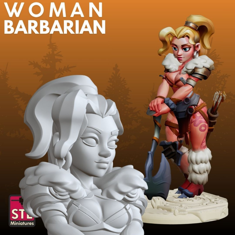 野蛮な女性 STL 漫画のスタイル 3Dプリントモデル .c4d .max .obj .3ds .fbx .stl .blend 
