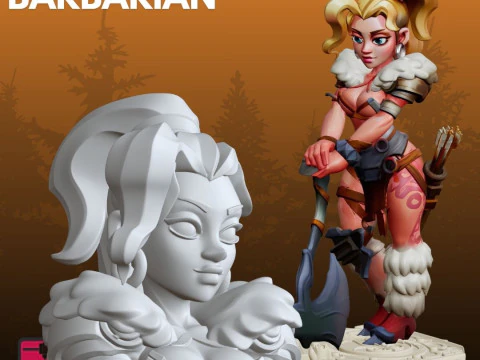 Gaya Kartun STL Wanita Barbar Model Cetak 3D
