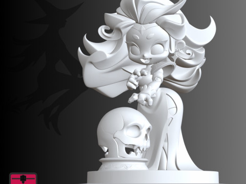 Little Witch and Skeleton STL Cartoon Style 3D Print Model