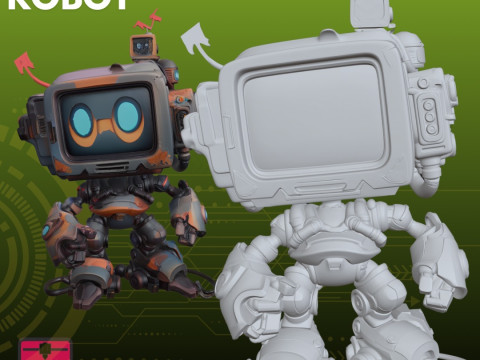 Mini TV Robot STL Retro Mech 3D Print Model
