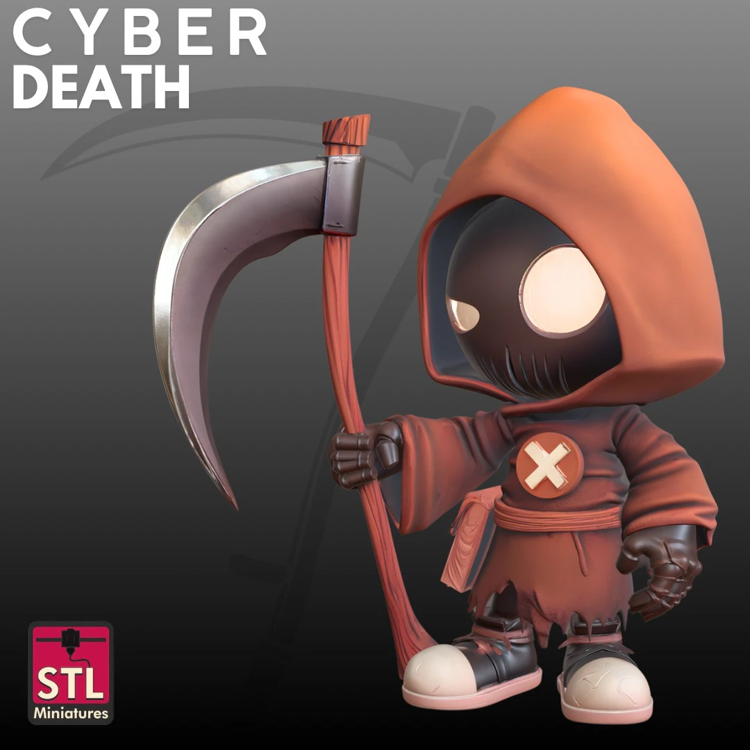 Cyber Death Chibi STL Futuristic Cute Reaper 3D Print Model .c4d .max .obj .3ds .fbx .stl .blend