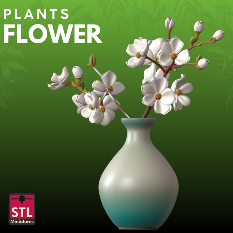 White Flowers Vase STL Elegant Floral 3D Print Model .c4d .max .obj .3ds .fbx .stl .blend 