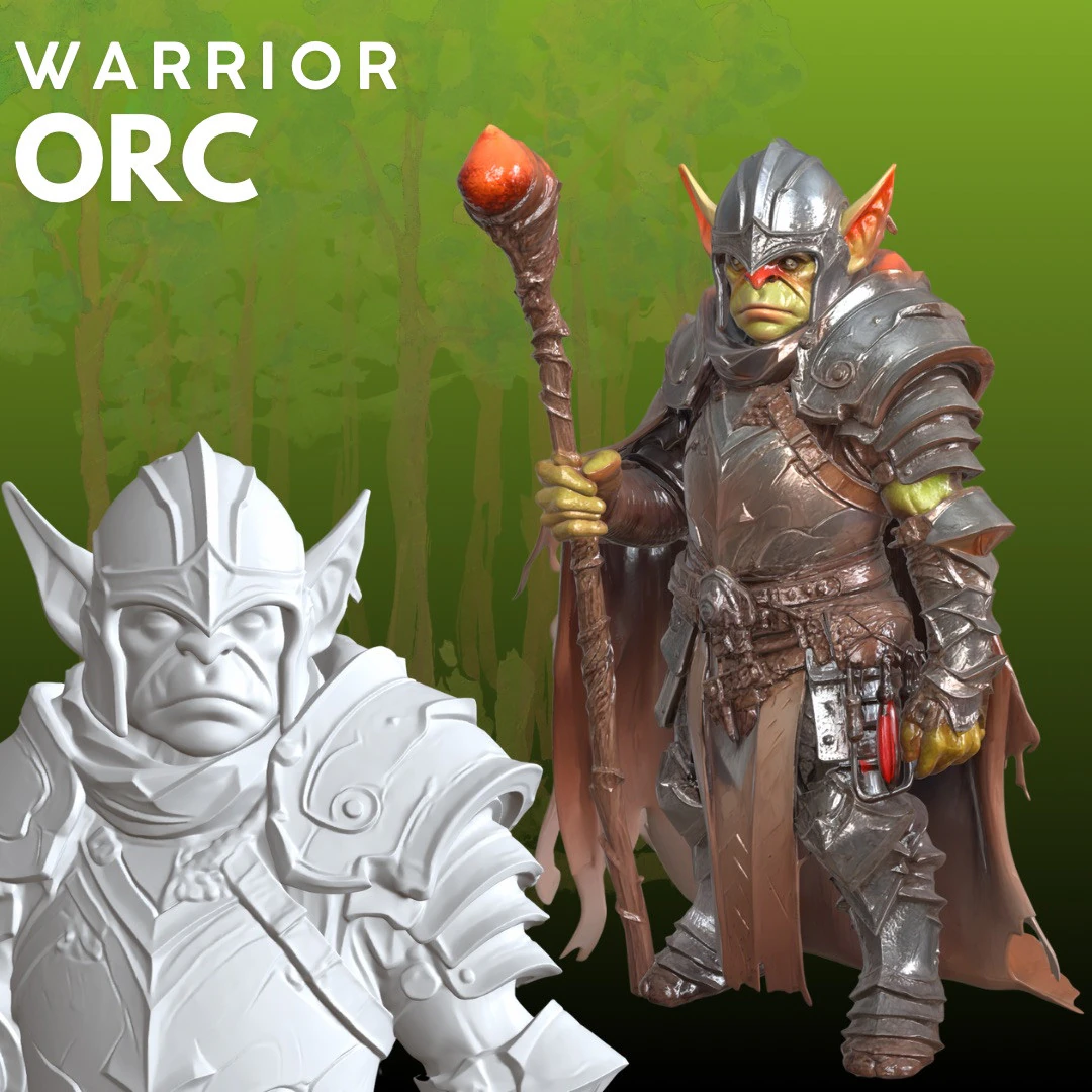 Orc Wizard Warrior STL Fantasy 3D Print Model .c4d .max .obj .3ds .fbx .stl .blend 