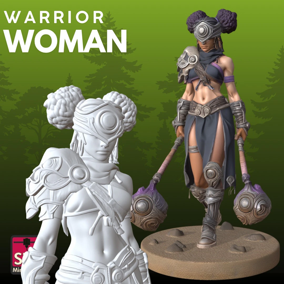 Warrior Woman STL Fantasy 3D Print Model .c4d .max .obj .3ds .fbx .stl .blend