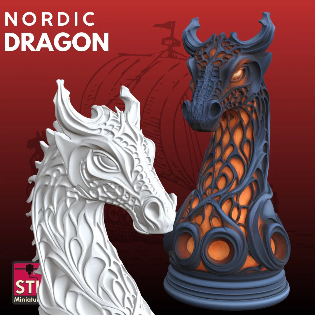 Nordic Dragon Head STL Detailed 3D Print Model .c4d .max .obj .3ds .fbx .stl .blend