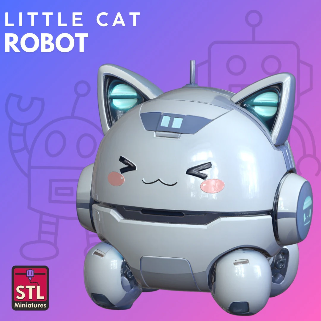 Cute Cat Robot STL Adorable 3D Print Model .c4d .max .obj .3ds .fbx .stl .blend 