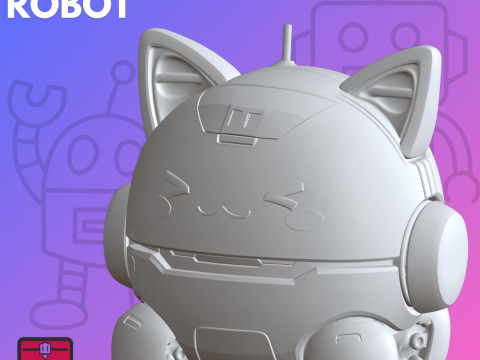 かわいい猫ロボット STL 愛らしい 3Dプリントモデル