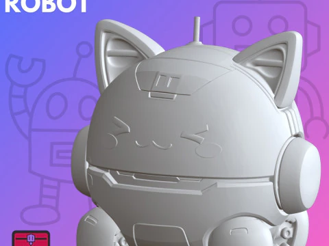 Cute Cat Robot STL Adorable 3D Print Model