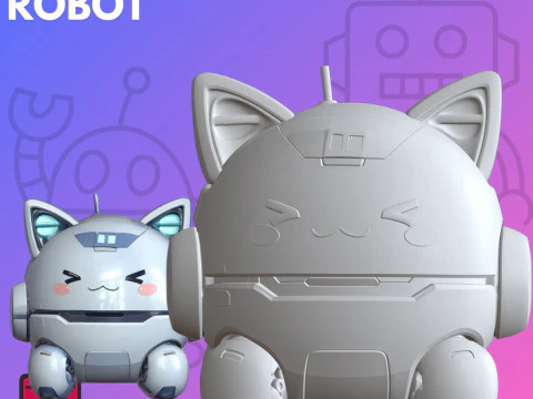 Cute Cat Robot STL Adorable 3D Print Model