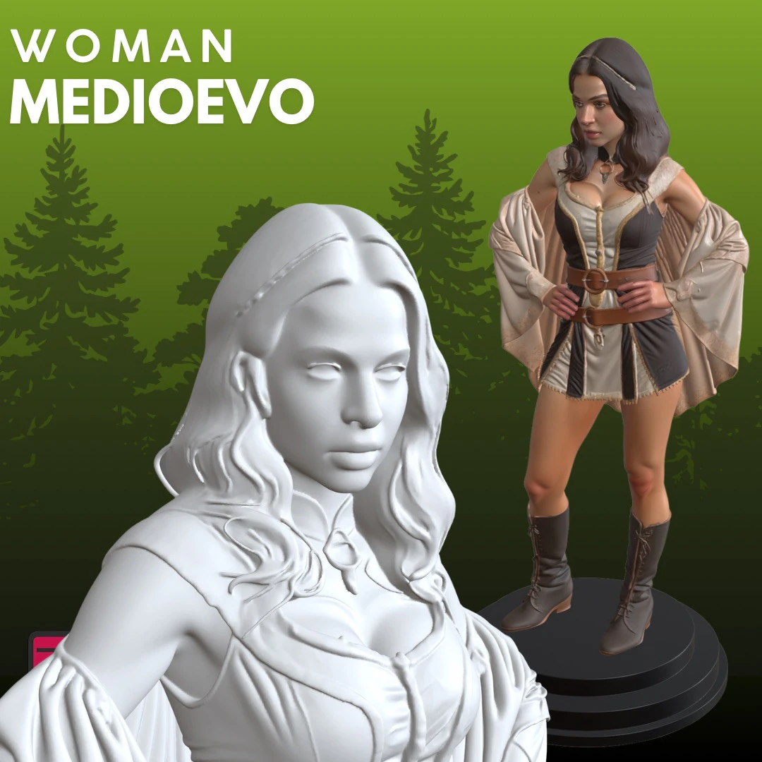 Medieval Fantasy Lady STL Elegant Warrior Muse 3D Print Model .c4d .max .obj .3ds .fbx .stl .blend 