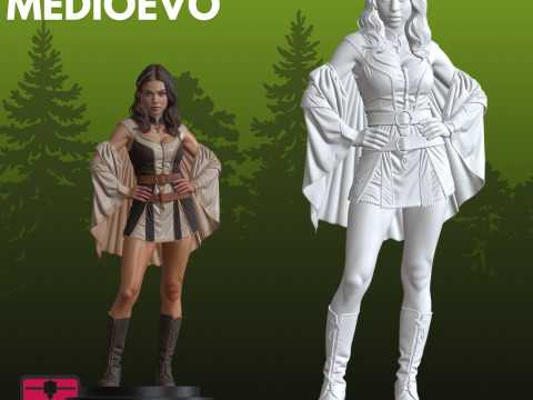 中世纪奇幻女士STL优雅武士缪斯 3D 打印模型