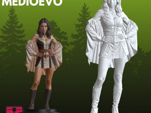 Medieval Fantasy Lady STL Elegant Warrior Muse 3D Print Model