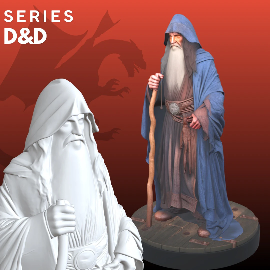 Fantasy Wizard STL Tabletop RPG Character 3D Print Model .c4d .max .obj .3ds .fbx .stl .blend 