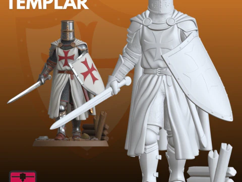 Templar Leader STL Medieval Army Commander 3D Print Model