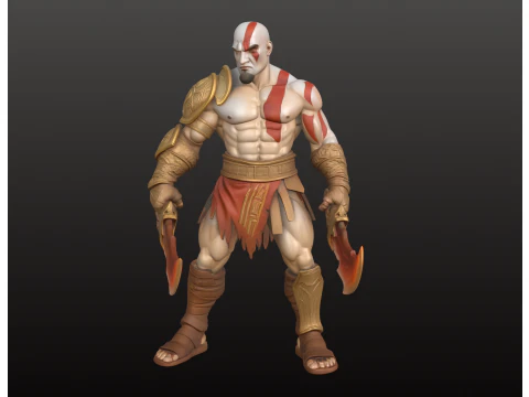 Juara Perang Legendaris STL Figur Aksi Kuat Kratos Model Cetak 3D