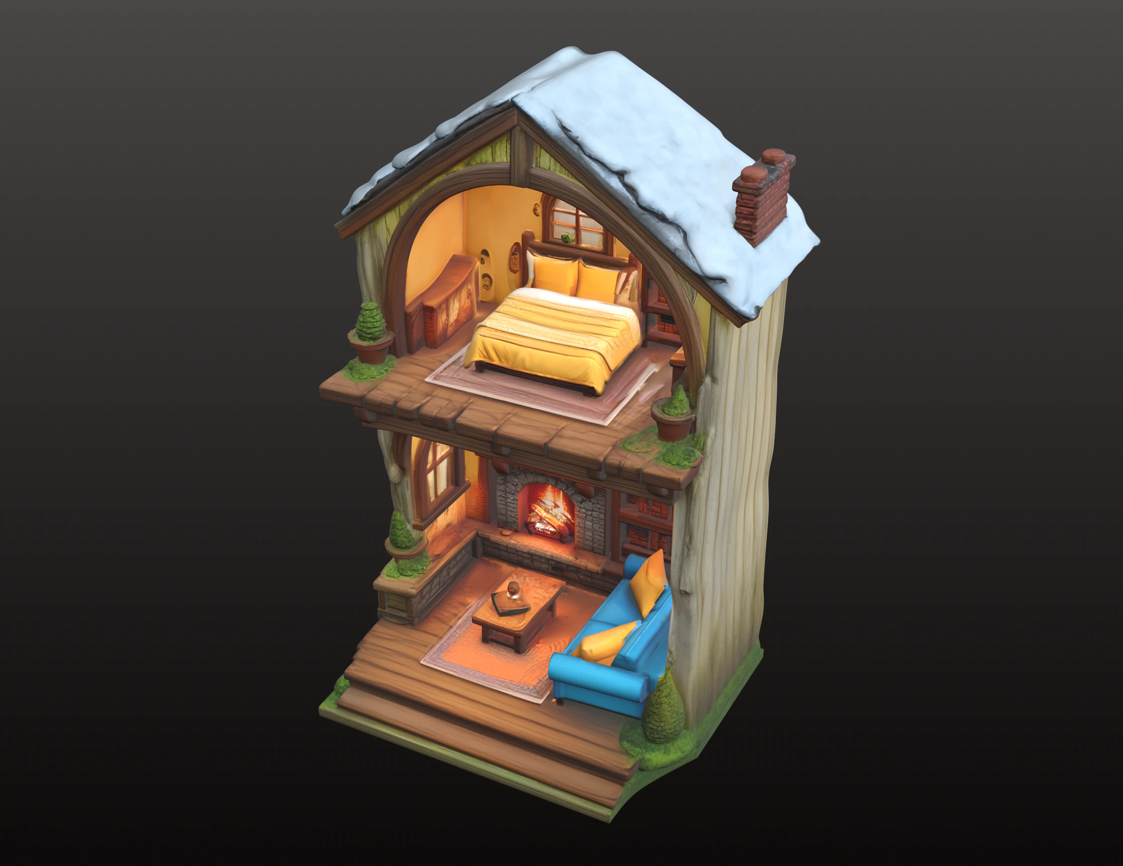 Miniature Dollhouse with Two Separate Floors 3D Print Model .c4d .max .obj .3ds .fbx .stl .blend 