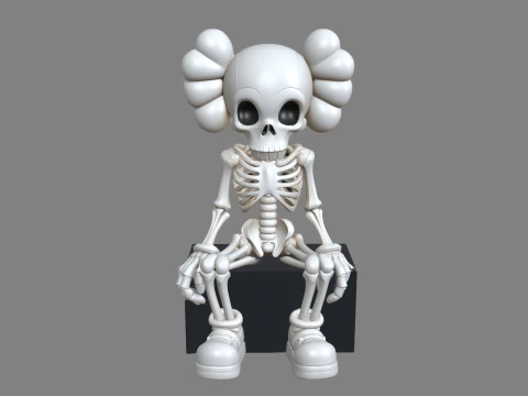 Stylized Kaws Inspired Skeleton Character Seated 3D Print Model