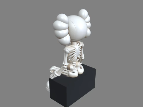 Stylized Kaws Inspired Skeleton Character Seated 3D Print Model