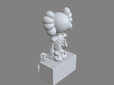 Stylized Kaws Inspired Skeleton Character Seated 3D Print Model