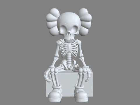 Stylized Kaws Inspired Skeleton Character Seated 3D Print Model