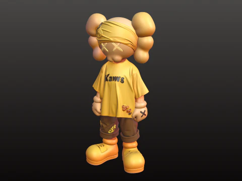 黄色いスーツを着た、Kaws にインスピレーションを得た様式化されたキャラクター 3Dプリントモデル