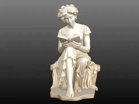 19th Century Lady Reading Elegant Statue Style STL Model 3D Print Model