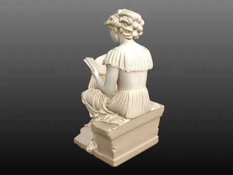 19th Century Lady Reading Elegant Statue Style STL Model 3D Print Model