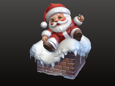 Santa Claus at the Chimney Cartoon Christmas STL Model 3D Print Model