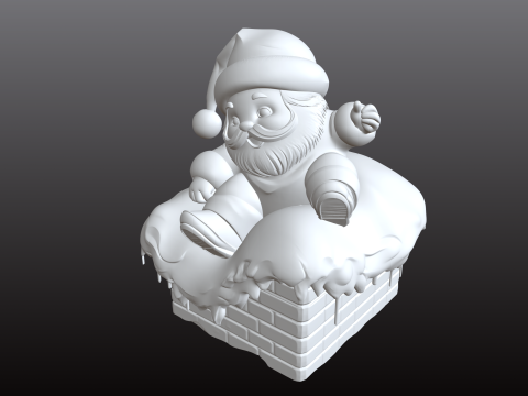 Мультяшна різдвяна STL-модель Санта-Клауса біля димаря 3D Принт Модель