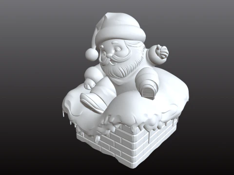 Santa Claus at the Chimney Cartoon Christmas STL Model 3D Print Model