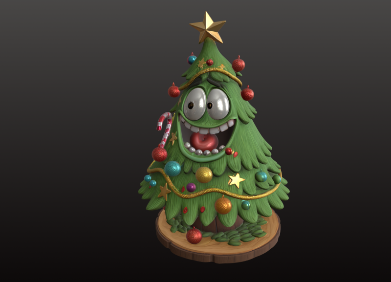 Christmas Tree Cartoon Playful Festive STL Model 3D Print Model .c4d .max .obj .3ds .fbx .stl .blend 