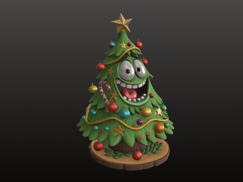 Christmas Tree Cartoon Playful Festive STL Model 3D Print Model