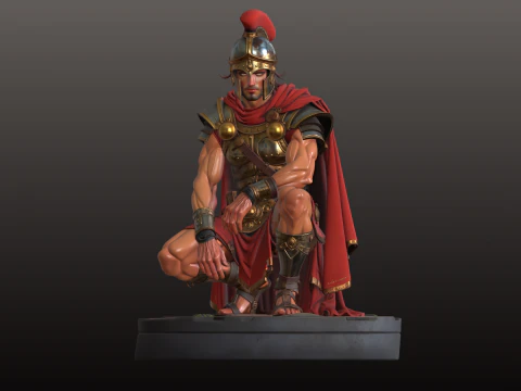Roman Gladiator STL Strategic Crouching Warrior 3D Print Model