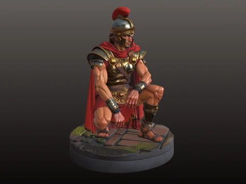 Roman Gladiator STL Strategic Crouching Warrior 3D Print Model