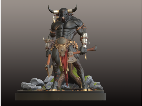 牛头怪战士STL双斧野兽斗士 3D 打印模型