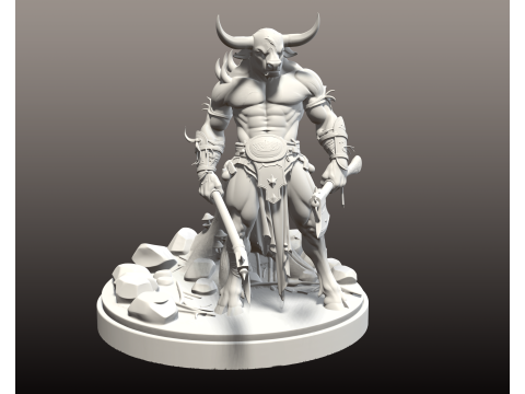 牛头怪战士STL双斧野兽斗士 3D 打印模型