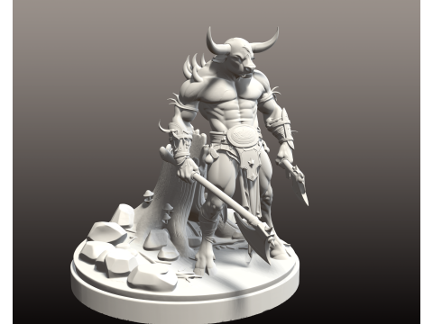 牛头怪战士STL双斧野兽斗士 3D 打印模型